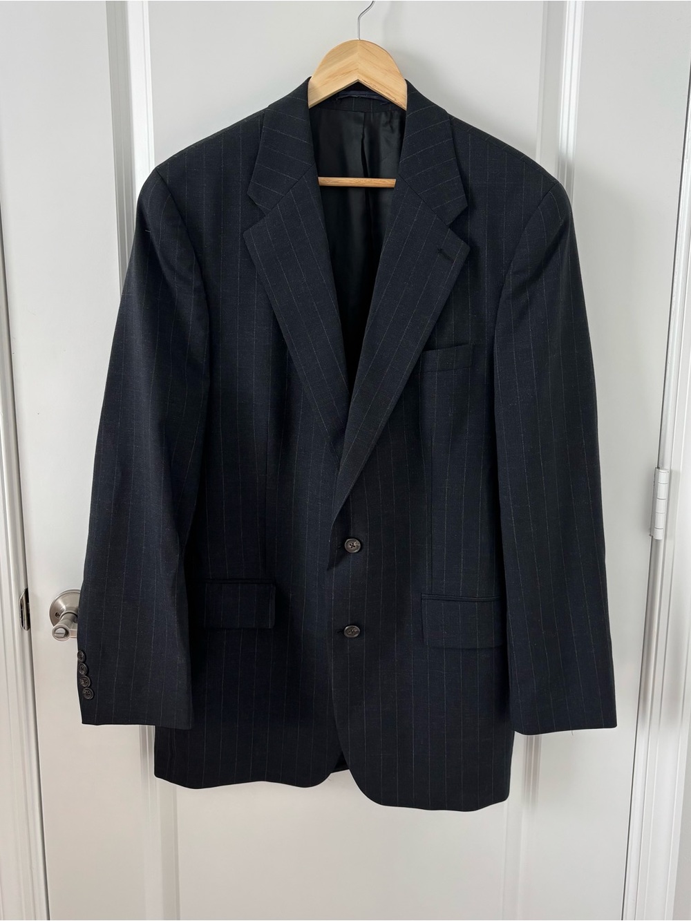 Vintage Chaps Ralph Lauren Sport Coat Men Size 44L Pinstriped Wool Blazer Jacket
